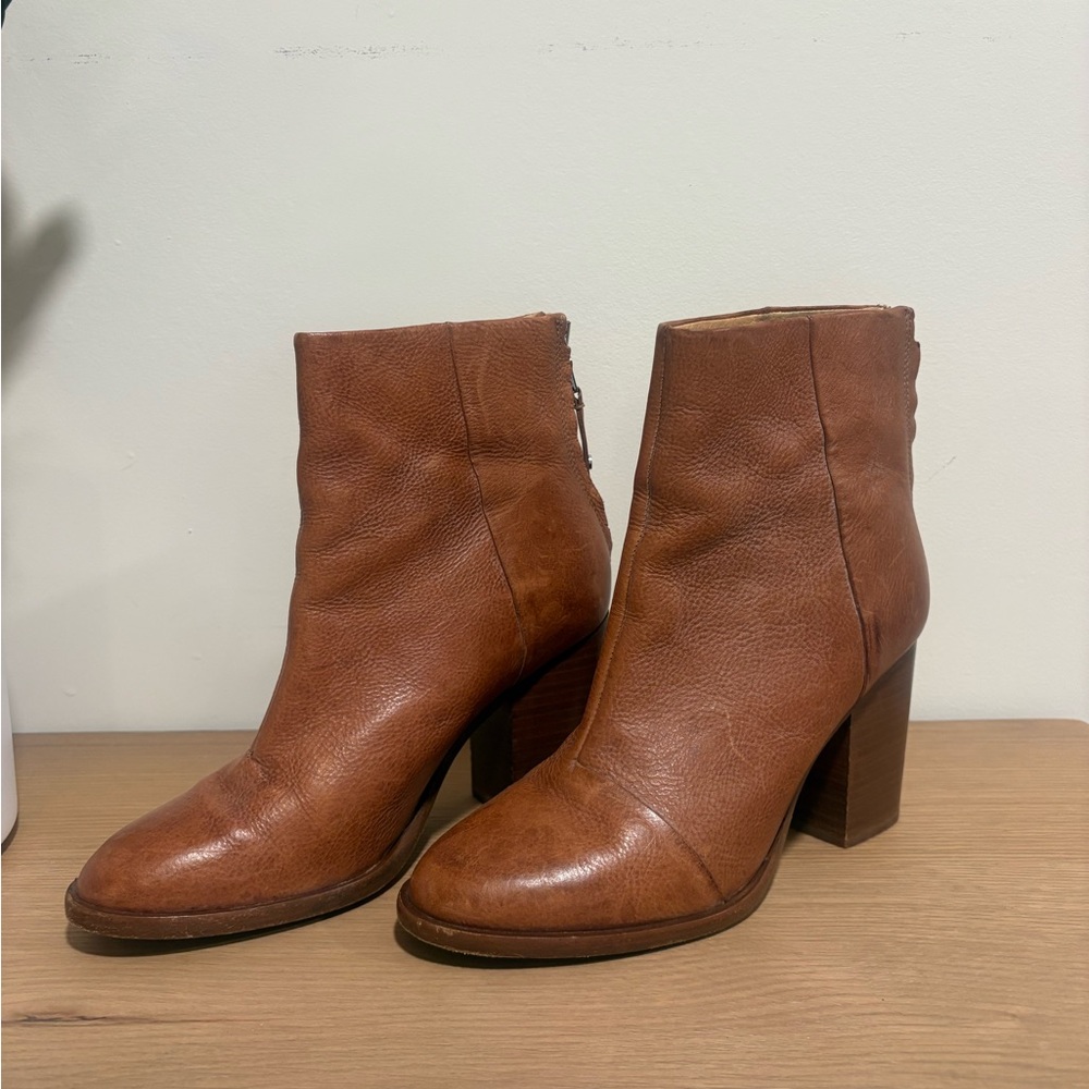 Rag & Bone ASHBY TAN Leather Ankle Booties with Block Heel